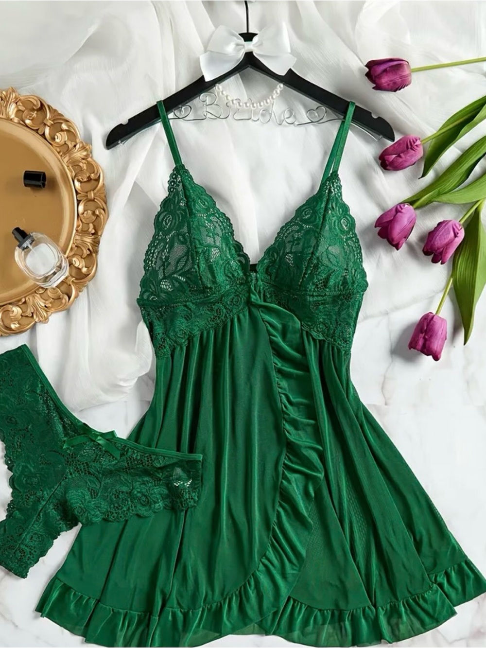 Green Lace-Trim Chemise Nightdress - Women Intimates & Sleepwear